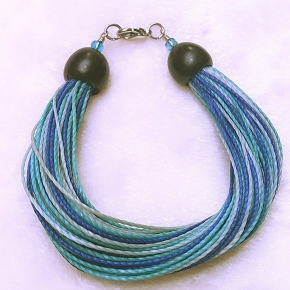 Blue Turquoise and White Strand String Bracelet